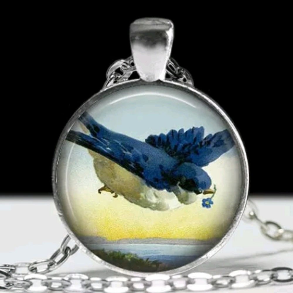 Bird Lover's Soaring Blue Jay Pendant Necklace
